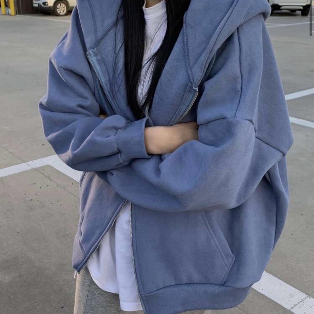 DAZY Drop Shoulder Drawstring Zipper Thermal Hoodie